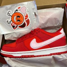 Brand New Vd Dunks , Size 6y , 7.5w Sold Out Online Red Sneakers With Branded Heel Counter And Round Toe, Nike Skate Shoes With Red Sole And Round Toe, Nike Skate Shoes With Red Sole, Nike Custom Sneakers With Red Sole And Round Toe, Red Dunks, Nike Dunks Outfit, Retro Sneakers Women, Jordan 1 Colors, Red Nike Shoes