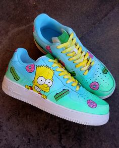 The Simpsons Hand-painted Custom Sneakers Personalized - Etsy Turkey Custom Painted Shoes Ideas, Sneaker Painting, The Simpsons Theme, Artsy Shoes, Bob Shoes, Bugaboo Donkey, Nike Custom, Marvel Cake, Painted Nikes