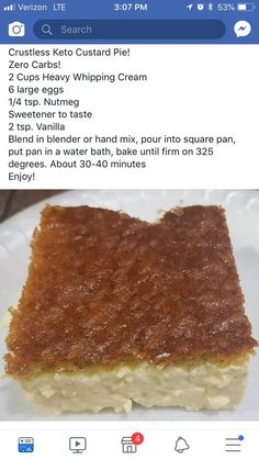 Low Carb Treats Recipes, 0 Carb Desserts, Crustless Custard, Keto Treats, Keto Sweets, Custard Tart