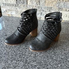 3 In Heel, Brand New!! Super Cute!! Smoke Free Home Casual Lace-up Heels With Wrapped Heel, Casual Ankle-high Boots With Wrapped Heel, Casual Lace-up Heels With Stacked Heel, Mom Dresses, Snakeskin Ankle Boots, Ankle Cowboy Boots, Gray Boots, Brown Leather Heels, Suede Chelsea Boots