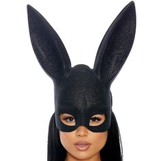 Plastic Bunny Mask With Tall Ears, Black Glitter Finish And Elastic Strap. Glitter Is On Front Side Only, Back Side Is Plain Black. Features Two Foam Cushions On Back Side For Comfort. Measures About 14-1/2" Tall. Great For Costumes! New In Package. Disguise Party, Woman In Black Dress, Rabbit Mask, Bunny Halloween Costume, Rabbit Costume, Bunny Mask, Black Bunny, Glitter Face, Woman In Black