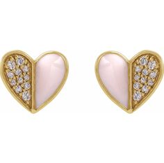 Add a touch of love to any outfit with these Enamel and Diamond Heart Earrings. Featuring sparkling diamonds and pretty pink enamel, these heart stud earrings are sure to bring a smile to your face (and your ears)! Perfect for a playful and fun-loving look. Heart Stud Earrings with Diamonds and Pink Enamel Light Pink Enamel 0.10 carats Natural Diamonds Set in 14K Yellow Gold Diamond Heart Earrings, Wrist Jewelry, Bridal Engagement Rings, Neck Jewellery, Authentic Jewelry, Pink Enamel, Buying Diamonds, Hand Jewelry, Fun Loving