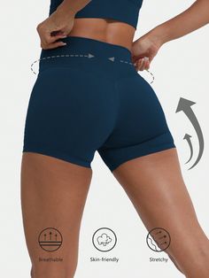 1 Piece High Waist Yoga Sports Shorts Outdoor Gym Running Workout Bottoms Breathable High Stretch Cycling Pants Navy Blue    Knitted Fabric Plain Seamless High Stretch Summer,All,Spring/Summer/Fall Women Activewear, size features are:Bust: ,Length: ,Sleeve Length: Cycling Pants, Bottom Workout, Sports Shorts Women, Outdoor Gym, Running Workout, Knitwear Men, Cardigan Sweaters For Women, Inspiration Mode, Outdoor Woman