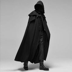 Halloween Party Gothic Men's Long Cloak Long Hooded Cloak, Medieval Cloak, Gothic Costume, Black Cloak, Gothic Men, Long Cape, Hooded Cape, Rave Outfit, Trench Coat Men