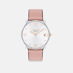 With clean lines and a modern minimalist sensibility the Elliot is a true design classic ready for workdays and weekends. Finished with a leather strap this stainless steel and rose gold tone round watch features a sunray dial detailed with our Signature marker at 3 o’clock. | Coach Elliot Watch, 36 Mm - Women's - Blush Chic Everyday Round Watches, Modern Rose Gold Watch For Everyday Use, Coach Luxury Rose Gold Watch, Luxury Rose Gold Coach Watch, Round Watch, 3 O Clock, Minerals Crystals, O Clock, Quartz Movement