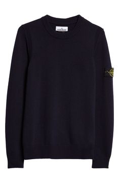 Stone Island's adventure-ready aesthetic is evident in the warm wool blend and military-inspired compass logo branding this cozy crewneck sweater. 27" length (size Medium) Crewneck Long sleeves 80% wool, 20% polyamide Dry clean or hand wash, dry flat Imported Designer Clothing Fall Sweater With Logo Patch, Fall Long Sleeve Sweater With Logo Patch, Crew Neck Sweater With Logo Patch For Fall, Fall Crew Neck Sweater With Logo Patch, Winter Crew Neck Sweater With Logo Patch, Crew Neck Sweater With Logo Patch For Winter, Winter Crew Neck Sweatshirt With Logo Patch, Casual Winter Sweater With Logo Patch, Wool Crew Neck Sweatshirt With Ribbed Cuffs