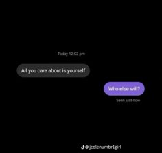 two texts are shown in the dark, one is purple and the other is black