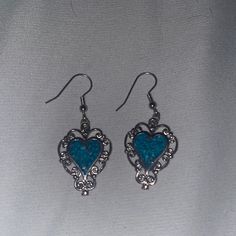 Brand New, Beautiful Turquoise Heart Dangle Earrings, Hand Made! Blue Handmade Heart Drop Earrings, Blue Dangle Heart Earrings With Heart Beads, Handmade Blue Heart Drop Earrings, Blue Handmade Heart Dangle Earrings, Handmade Blue Heart Dangle Earrings, Blue Nickel-free Heart Earrings, Nickel-free Blue Heart Earrings, Blue Heart Bead Earrings, Blue Heart-shaped Drop Earrings For Gifts