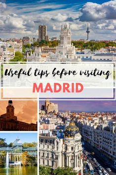 madrid, spain with text overlaying it and photos of the surrounding city area