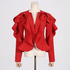 Fabric name: polyester Main fabric composition polyester (polyester fiber) Concealed placket button closure Elegant party style Style Red Jacket, Athleisure Dress, Ruffle Jacket, Ruffles Fashion, Bodycon Fashion, Party Style, Elegant Party, Party Tops, Wrap Sweater