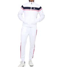 Brand New - Tags Fell Off White Navy And Pink Six 2xl White Sportswear Outerwear With Pockets, White Athleisure Track Jacket With Pockets, White Sporty Track Jacket With Pockets, White Cotton Sporty Tracksuit, White Cotton Track Jacket For Spring, White Long Sleeve Sporty Tracksuit, White Cotton Track Jacket For Athleisure, White Fitted Casual Tracksuit, White Sporty Cotton Track Jacket