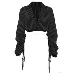 Cropped pinstriped jackets. Feature an oversized drawstring sleeves model wears a small Striped Coat, Long Sleeve Striped Top, Striped Jacket, Casual Winter Outfits, Casual Coat, Casual Fall Outfits, Jacket Buttons, Crop Jacket, Elegant Fashion