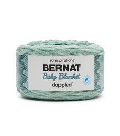 bernat baby blanket dappled yarn in light blue, on a white background