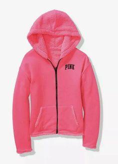 Sherpa Fleece Jacket, Sherpa Hoodie, Types Of Jackets, Pink Jacket, Jacket Brands, Sherpa Fleece, Hoodie Jacket, Neon Pink, Fleece Jacket