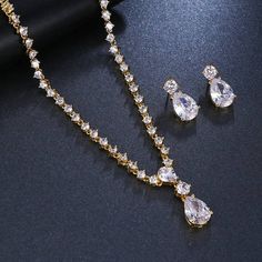 Cubic Zirconia Crystal Earrings Necklace Wedding Jewelry Set Bride Jewelry Set, Earrings Necklace Set, Plant Jewelry, Costume Jewelry Sets, Wedding Jewelry Set, Luxury Earrings, Women Earrings, Gold Necklace Set, Fashion Jewelry Sets