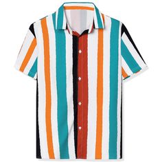 The collision of different multicolor-striped shirts is the color of summer and a dazzling presence in the crowd. This button short-sleeved shirt with a contrast stripe design shows a charming man in summer. It is easy to match. You can wear a solid color tank top inside, or pair it with jeans or pants. A perfect gift for family, friends, boyfriends, or colleagues. Collared Multicolor Shirt For Beach, Multicolor Collared Shirt For Beach, Multicolor Hawaiian Shirt With Button Closure, Blue Shirt With Horizontal Stripes For Summer, Multicolor Collared Short Sleeve Shirt For Beach, Multicolor Short Sleeve Beach Shirt, Blue Shirt With Contrast Stripes For Summer, Summer Vacation Shirt With Vertical Stripes, Multicolor Beach Shirt With Button Closure