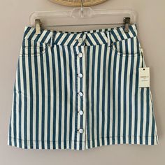 Nwt Forever 21 Blue And White Stripe Denim Skirt. Real Working Buttons Up The Entire Front Of Skirt, Front Pockets, And Belt Loops. Not Flaws Noted. Women’s Size Medium. Blue Button-up Cotton Denim Skirt, Blue Cotton Button-up Denim Skirt, Cotton Denim Skirt With Button Closure For Day Out, Summer Cotton Button-up Denim Skirt, Blue Button-up Cotton Skirt, Button-up Cotton Denim Skirt For Summer, Cotton Button-up Denim Skirt For Summer, Trendy Button-up Cotton Skirt, Blue Denim Skirt With Button Closure For Day Out