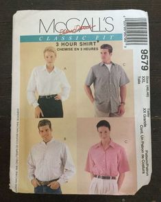 three men's shirts and one woman's shirt in 3 different lengths sewing pattern