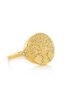 Featuring a tree with roots dig deep in the past and branches that reach high and out to our future, the 'Tree of Life' signet ring is the ultimate symbol of family, shelter, and groundedness. Details18K Yellow Gold Florentine Signet RingTCW 0.20 ct White Diamonds16mm in Diameter Symbol Of Family, Tree With Roots, Ring Bezel, Gold Tree, Ring Crafts, Dig Deep, Our Future, Signet Ring, Tree Of Life