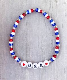 USA Seed Bead Bracelets ❤️🤍💙 Red, White and Cute  These bracelets are perfect for the 4th holiday and for any occasion. Silver filled beads for no tarnish! CARING TIPS FOR YOUR JEWELRY ⭐️Treat and store with care. ⭐️ For longevity, avoid exposing your jewelry to water. ⭐️ Avoid having direct contact with lotions, perfumes, sanitizers as these chemicals may cause discoloration of your jewelry. Red And Blue Bracelets, Fourth Of July Bracelet Ideas, Paper Flower Crafts For Kids, 4th Of July Bracelets, Disney Bracelets, Flower Crafts For Kids, Usa Bracelet, Holiday Bracelet, Taylor Bracelet