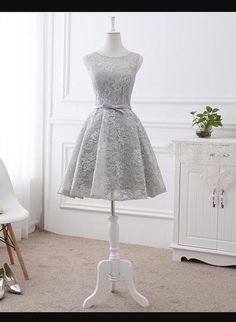 Cute Short Grey Lace Briesmaid Dress, Knee Length Homecoming Dress Sho – BeMyBridesmaid Dress Short Prom, Dresses Materials, Homecoming Dress Short, Dresses 2022, Color Rush, Grey Lace, Make Your Own Dress, Dress Knee Length, Short Prom Dress