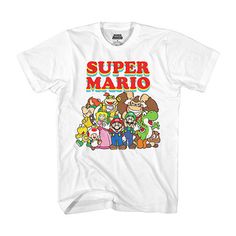 Character: Super MarioClosure Type: Pullover HeadFit: Regular FitNeckline: Crew NeckSleeve Length: Short SleeveFiber Content: 100% CottonFabric Description: JerseyCare: Tumble Dry, Machine WashCountry of Origin: Imported Retro White Print Crew Neck T-shirt, White Retro T-shirt With Screen Print, Retro White T-shirt With Screen Print, Funny Graphic Crew Neck Shirt, Multicolor Crew Neck T-shirt With Logo Print, Retro Short Sleeve Fan Merchandise Shirt, Funny Graphic Print Top For Fans, Pop Culture Graphic Crew Neck Shirt, Funny Graphic Print Tops For Fan Merchandise