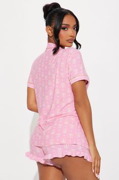 Available In Pink. 2 Piece PJ Set Short Sleeve Top Button Up Collared Chest Pocket Matching Shorts Elastic Waistband Bow Ruffle Detail Stretch Final Sale 95% Polyester 5% Spandex Imported | Sweetest Gift PJ Short Set in Pink size 3X by Fashion Nova Girly Pjs, Pajama Short Set, Pajama Short, Cute Pajama Sets, Pj Shorts, Short Pj Set, Matching Shorts, Sweet Gifts, Short Pajama Set