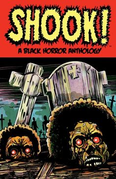 the cover to shoki, a black horror novel with two heads and red eyes