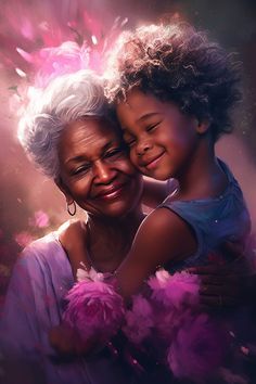 A digital art image of an african american grandmother and her granddaughter Can be blown up to full 20 by30 size to be framed as wall art.  Perfect gift for birthdays or Mother's day. AI generated. Black Art Painting African Americans, Betty Shabazz, Grandma And Granddaughter, Art Black Love, African American Artwork, Black Woman Artwork, Images D'art, African American Weddings, Afrikaanse Kunst