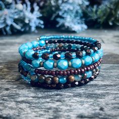 This is For all you beautiful boho lovers! This gorgeous memory wire bracelet is made with mix of Czech glass, seed beads, brass beads, and gemstone beads. This beautiful pop of blue color will surely create a statement! It can be stacked with other bracelets to create a truly unique look. All of the bracelets are one of a kind! They are perfect for gifting and already comes it a gift box! 🎁Memory wire bracelets will fit any wrist size and will never loose its shape. #etsyshop #bohemianstyle #b Stackable Wrap Bracelet For Layering, Adjustable Multi-strand Bracelets With Faceted Beads, Adjustable Faceted Beads Bracelets For Layering, Adjustable Bohemian Stretch Bracelet For Layering, Adjustable Stackable Beaded Bracelets For Layering, Bohemian Beaded Stackable Bracelets, Bohemian Bracelets For Layering, Adjustable Hand Wrapped Beaded Bracelets, Adjustable Hand Wrapped Beaded Bracelets For Layering