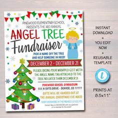 an angel tree fundraiser flyer is shown