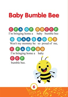 the baby bumble bee song is shown with music notes