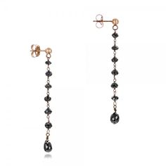 100846 14k Rose Gold Earrings   14 Black Diamonds. These rosary dangle earrings have faceted black diamonds, 1.5" length. Elegant Black Diamond Drop Earrings, Elegant Black Diamond Earrings For Gift, Elegant Rose Gold Jewelry With Black Diamonds, Black Diamond Drop Earrings Gift, Gift Black Diamond Drop Earrings, Luxury Dangle Earrings With Faceted Details, Luxury Faceted Dangle Earrings, Black Rose Cut Diamond Jewelry For Evening, Evening Black Rose Cut Diamond Jewelry