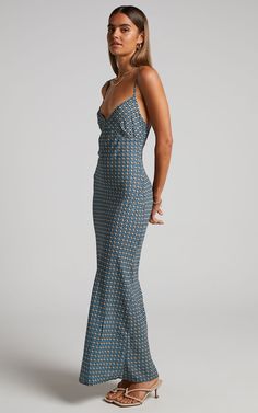 Brunita Midaxi Dress - V Neck Low Scoop Back Slip Dress in Tile Geo | Showpo USA Summer Fitted Maxi Dress With Geometric Pattern, Fitted Summer Maxi Dress With Geometric Pattern, Fitted V-neck Dress With Geometric Pattern, Slip Dress Outfit, Senior Photo Outfits, Style Goals, Fashion Organization, Midi Slip Dress, Maxi Slip Dress