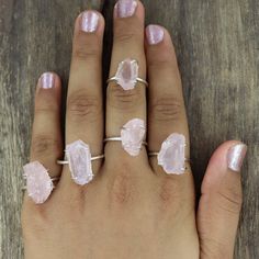 Rose Quartz Crystal Ring For Promise, Promise Ring With Rose Quartz And Gemstone Detail, Raw Rose Quartz Ring, Pink Quartz Ring, Raw Stone Engagement Rings, Healing Crystal Ring, Raw Stone Ring, Rose Quartz Jewelry, Raw Rose Quartz