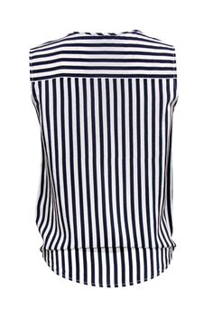 Set sail in style in this tank from Joie! This chic striped piece is perfect for a yacht trip to the Hamptons. Pair with white shorts and a straw bag for a nautical-inspired look. Size XS 100% Silk Front button up closure Unlined Tank top style top V-neckline Navy and white striped design Tie on front hem High-low hemline Bust 38" Waist 36" Shoulder to hem 20" White Vertical Stripes Top For Vacation, White Vertical Stripes Top For Beach, White Top With Striped Collar For The Beach, Summer Vacation Tops With Striped Collar, White Top With Striped Collar For Beach, Striped Nautical Tops For Summer, Nautical Striped Tops For Summer, Striped Sailor Style Top For Spring, White Vertical Stripes Summer Tops