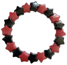 a red and black bracelet with stars on it