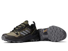 adidas Outdoor Terrex Swift R3 - Men's Shoes : Focus Olive/Grey Three/Core Black : Fast on any hike, the adidas Outdoor Terrex Swift R3 combines the lightweight design and cushioning of a trail running shoe with the versatility and stability of a hiking boot. Textile and synthetic upper with a lace-up style and heel pull tab. Padded tongue and collar for added comfort. Textile lining and insole. Molded sockliner with a Lightstrike EVA midsole. Rock protection plate and reinforced heel support. S Functional Adidas Lace-up Trail Running Shoes, Waterproof Lace-up Running Boots With Vibram Sole, Sporty Running Shoes With Shock Absorption For Walking, Adidas Functional Trail Running Shoes, Sporty Adidas Running Shoes For Trail Running, Sporty Vibram Sole Waterproof Boots For Streetwear, Sporty Waterproof Boots With Shock Absorption, Sporty Waterproof Boots With Vibram Sole For Streetwear, Lace-up Running Shoes With Shock Absorption For Outdoor Activities