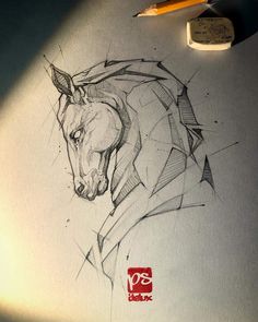 a drawing of a horse on paper next to a pencil and eraser with the words follow @ sketch _ daily dose for more art and use our hash