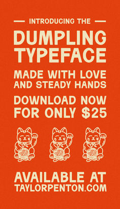 an advertisement for jumping typeface made with love and steady hands $ 2 00 each