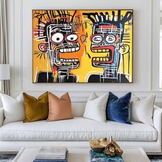 Modern Graffiti Paintings Basquiat Painting Textured Canvas Wall Art Handmade Canvas Art For Sale Modern Abstract Art, Linen Canvas, Modern Abstract Painting, Abstract Artists, Modern Art Abstract, Acrylic Paints, Emerging Artists, Gold Frame, White Frame