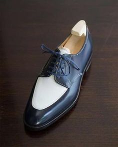 Handmade Men Two Tone Formal Shoes, Men Spectator Shoes, Men Dress Shoes | eBay Yohei Fukuda, Blue And White Shoes, Spectator Shoes, Quality Leather Boots, Cap Toe Shoes, Leather Formal Shoes, Custom Design Shoes, Handmade Leather Shoes, Leather Oxford Shoes