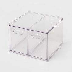 two clear plastic drawers on a white background