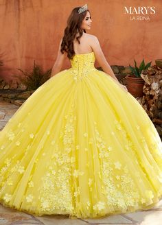 Qinsenara Dresses Yellow, Orange Quinceanera Dresses, Quinceanera Dresses Yellow, Yellow Quince, Princess Elise, Yellow Quinceanera Dress, Yellow Quinceanera, Tulle Bolero, Strapless Tulle Dress