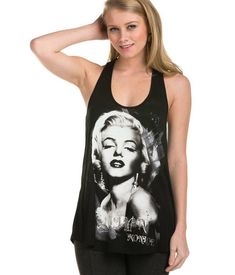 "Lightweight fabric featured in a scoop neckline and Marilyn Monroe print with rhinestones and graphic tee. Model Info: Height: 5' 8\"  Bust: 32  Waist: 23  Hip: 32  Wear Size: Small 100% Rayon" Vintage Marilyn Monroe, Marilyn Monroe Portrait, Womens Clothing Sizes, Quality T Shirts, Marilyn Monroe, Scoop Neckline, Tank Top Fashion, Womens Tees, New Fashion