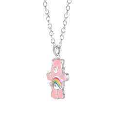 Brighten your day with the Care Bears Cheer Bear 3D Pendant Necklace. This adorable necklace features a 3D Cheer Bear pendant, beautifully capturing the essence of the cheerful character. With its vibrant colors and playful design, it's the perfect accessory for fans of all ages. Playful Silver Charm Necklaces, Personalized Pink Novelty Necklaces, Cute Multicolor Charms Necklace, Cute Multicolor Pendant Jewelry, Cute Multicolor Charm Necklace, Playful Pink Charm Necklaces For Friendship, Playful Pink Charm Necklace For Friendship, Cute Multicolor Necklaces With Charms, Playful Silver Charm Necklace For Birthday