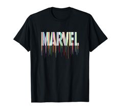 a black t - shirt with the word marvel printed on it