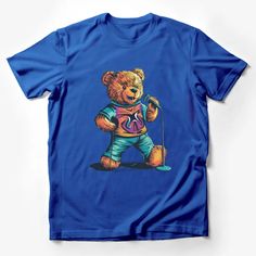 Colorful Bear T-Shirt, Retro Singing Bear Graphic Tee, Unisex Vintage Style Music Shirt Male T-Shirt Custom graphic T-Shirt.Customize your color Blue Screen Print T-shirt For Concert, Blue Cotton T-shirt For Concert, Music-themed Fan Merchandise Short Sleeve Shirt, Bear Graphic Tee, Bear Graphic, Bear T Shirt, Male T Shirt, Custom Shirts, Vintage Style