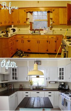 before and after pictures of a kitchen remodel