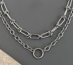 🟣HANDMADE in California, QUALITY materials 🟣This stylish necklace set adds the perfect CHUNKY-BOLD touch to any outfit! 🟢CHAIN:  -stainless steel (WATERPROOF, non-tarnish) -TWO SEPARATE NECKLACES -14 inch and 16 inch, OR -16 inch and 18 inch (average neck size), OR -18 inch and 20 inch, OR -20 inch and 22 inch  -see Sizing Chart photo -Need a longer/looser fit? See NECKLACE EXTENDERS in Main Menu (1123)(tmu,o-link,toggle)(MCact6:350,2,25,25/PR23/PC38+4FS) Unique Fashion Jewelry, Street Punk, Layered Necklaces Silver, Chunky Chain Necklaces, Necklace Extender, Tarnished Silver, Main Menu, Punk Grunge, Stylish Necklace